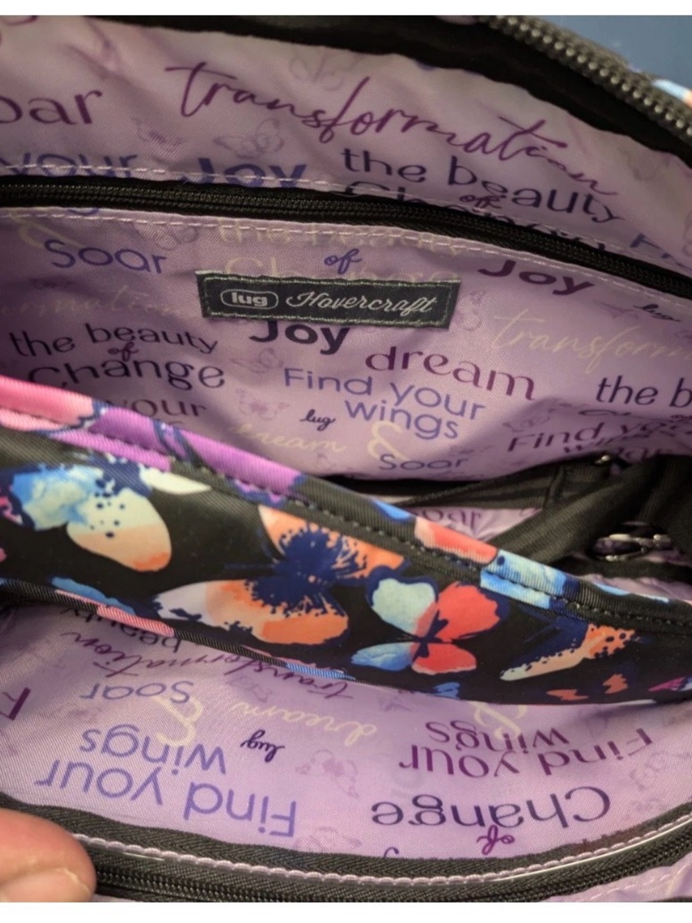 Lug Hovercraft Quilted Watercolor Butterfly Print Sling Bag - Black Multi - Picture 3 of 7